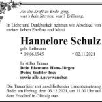 Traueranzeige Hannelore Schulz, geb. Leßmann