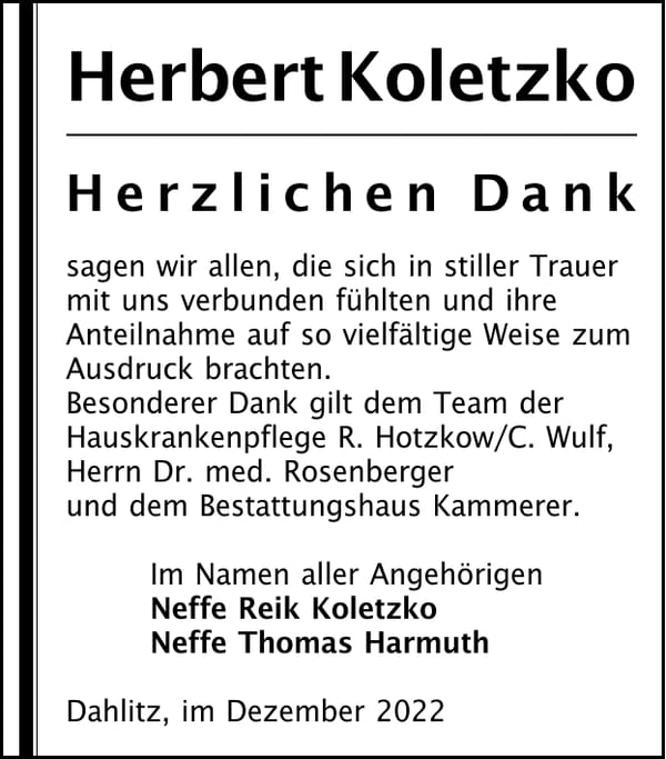 Danksagung Herbert Koletzko