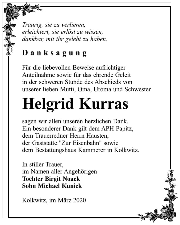 Danksagung Helgrid Kurras