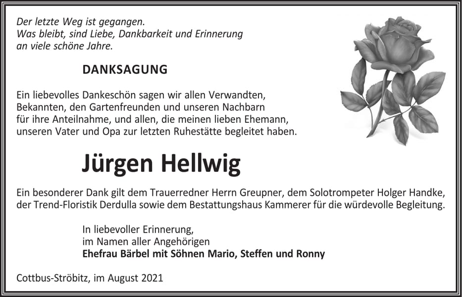 Danksagung Jürgen Hellwig