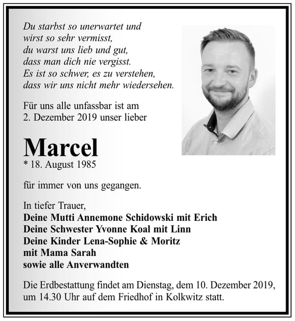 Traueranzeige Marcel Schidowski