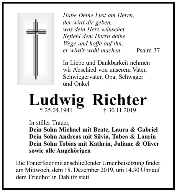 Traueranzeige Ludwig Richter