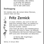 Danksagung Fritz Zernick