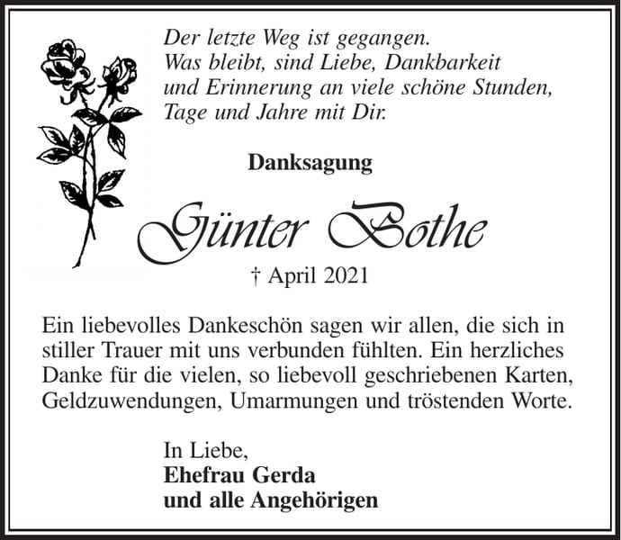 Danksagung Günter Bothe