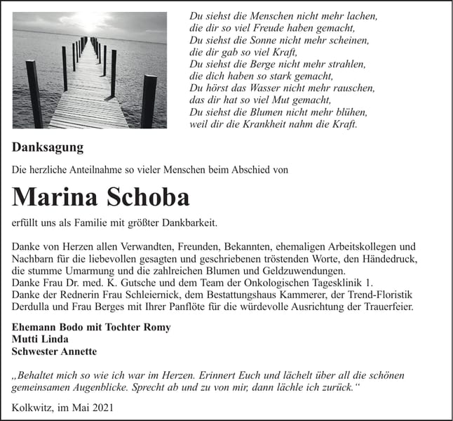 Danksagung Marina Schoba