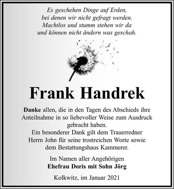 Danksagung Frank Handrek
