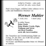 Traueranzeige Werner Mahler