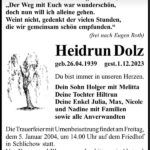 Traueranzeige Heidrun Dolz