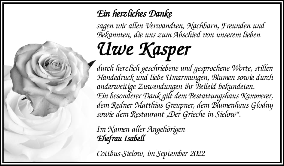 Danksagung Uwe Kasper