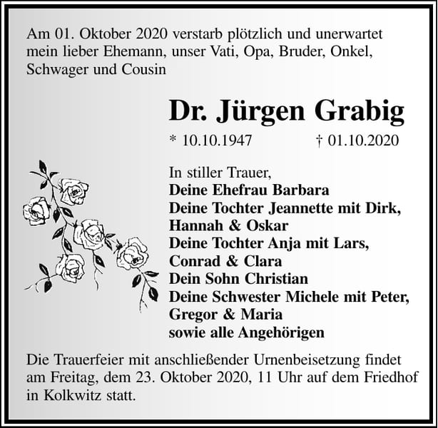 Traueranzeige Dr. Jürgen Grabig