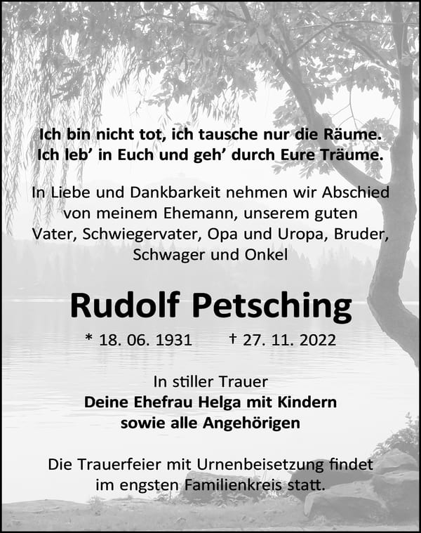 Traueranzeige Rudolf Petsching