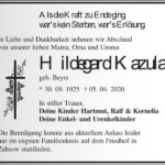 Traueranzeige Hildegard Kazula, geb. Beyer
