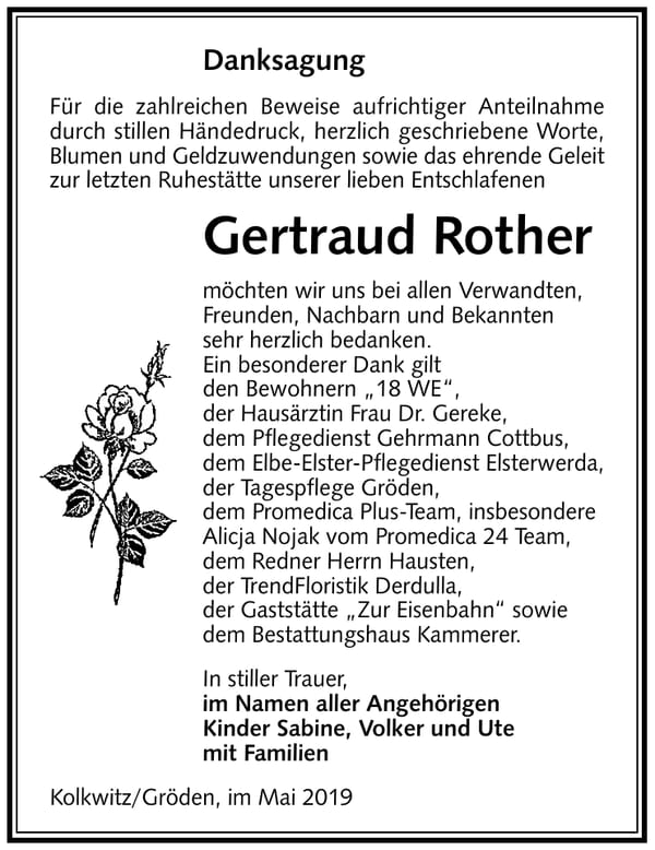 Danksagung Gertraud Rother