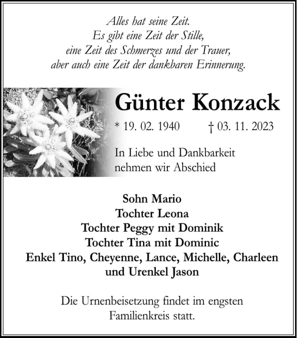 Traueranzeige Günter Konzack