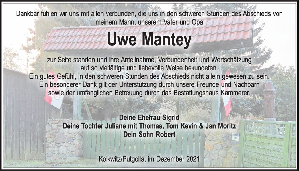 Danksagung Uwe Mantey