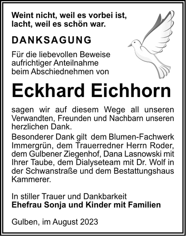 Danksagung Eckhard Eichhorn