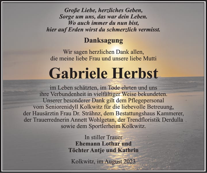 Danksagung Gabriele Herbst
