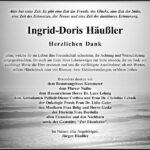 Danksagung Ingrid-Doris Häußler