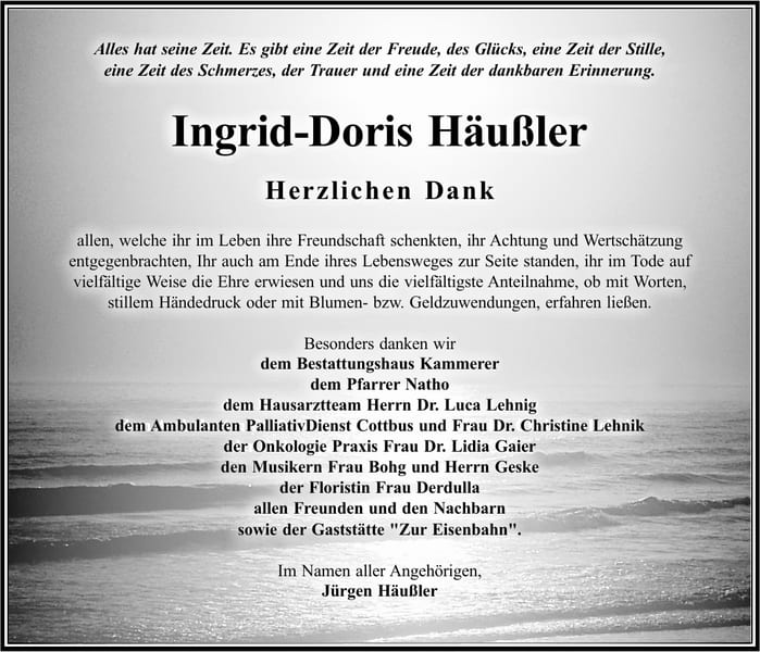 Danksagung Ingrid-Doris Häußler