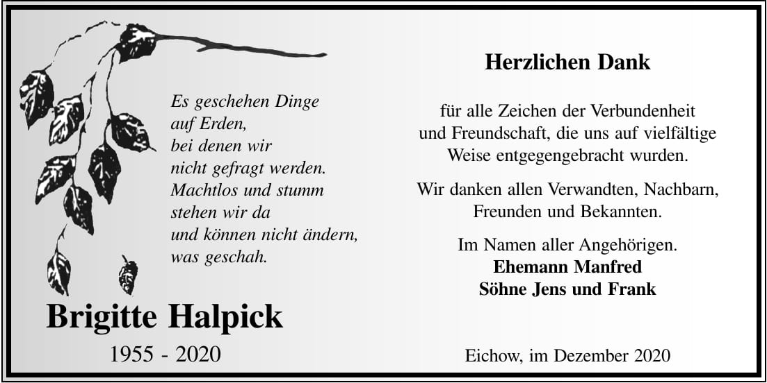 Danksagung Brigitte Halpick