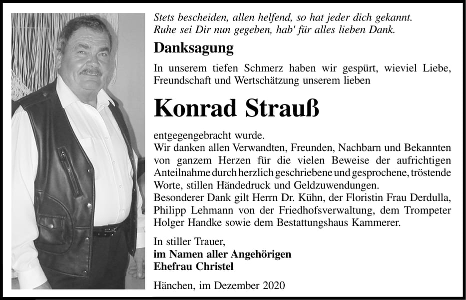 Danksagung Konrad Strauß