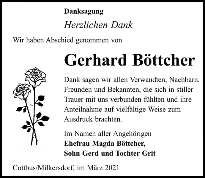 Danksagung Gerhard Böttcher