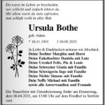 Traueranzeige Ursula Bothe, geb. Adam