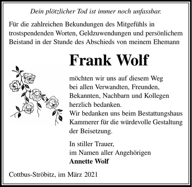 Danksagung Frank Wolf