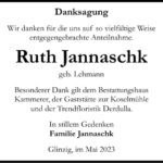 Danksagung Ruth Jannaschk, geb. Lehmann