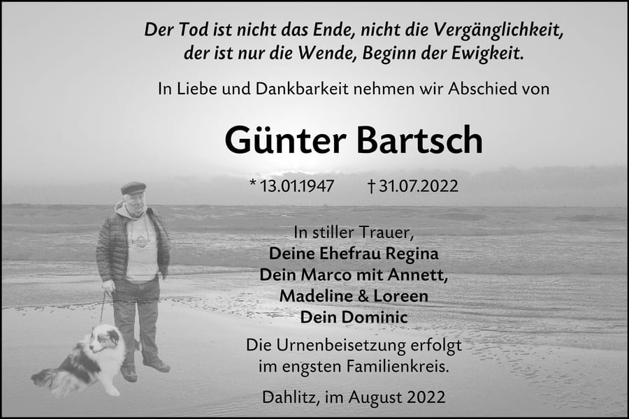 Traueranzeige Günter Bartsch