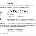 Danksagung Antje Cyba, geb. Lindner