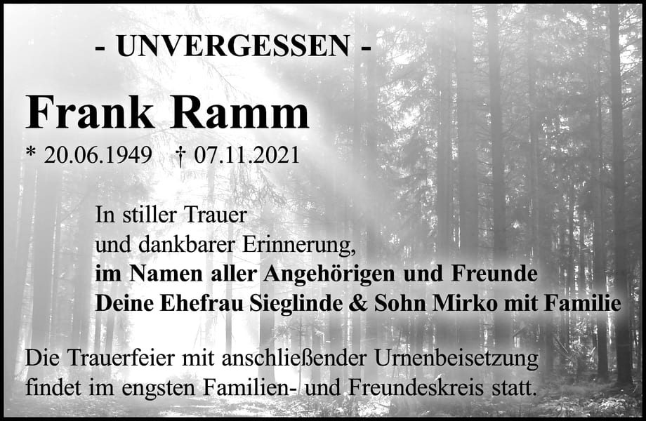 Traueranzeige Frank Ramm