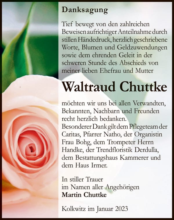 Danksagung Waltraud Chuttke