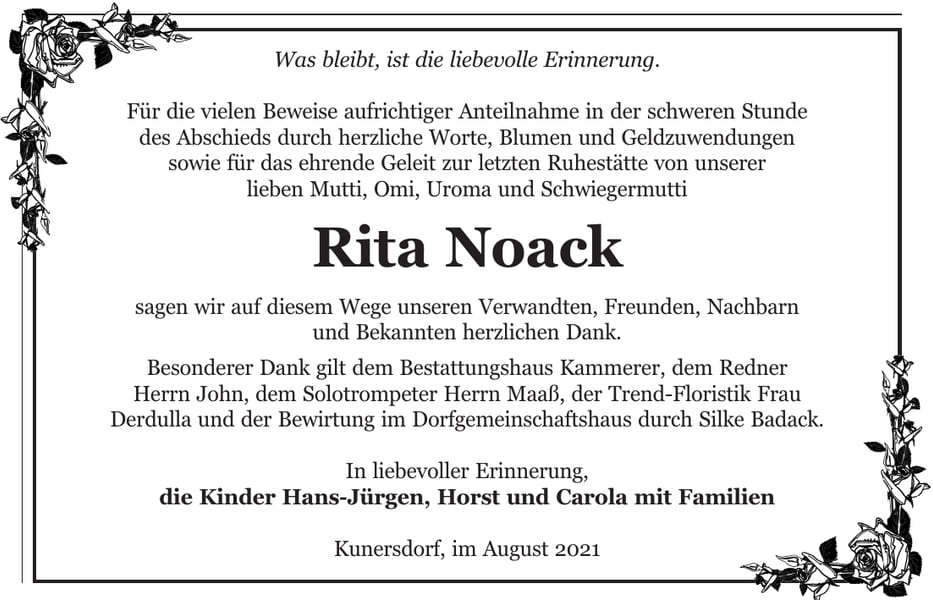 Danksagung Rita Noack