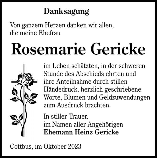 Danksagung Rosemarie Gericke