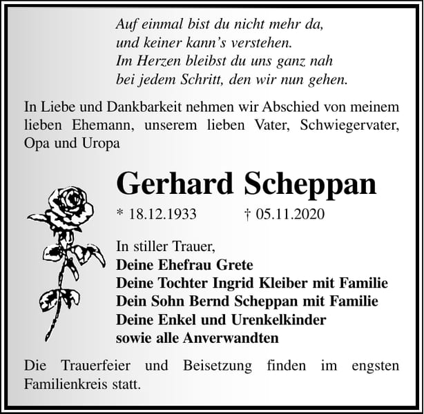 Traueranzeige Gerhard Scheppan