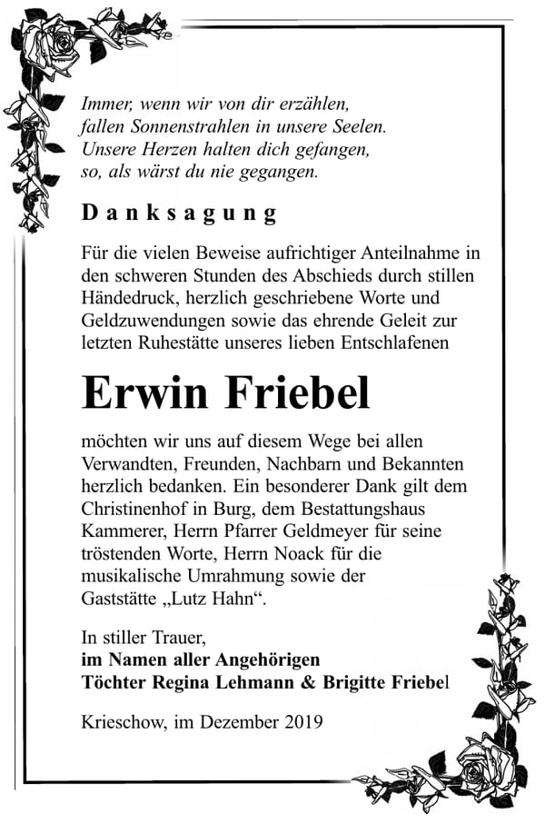 Danksagung Erwin Friebel