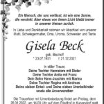 Traueranzeige Gisela Beck, geb. Bischoff