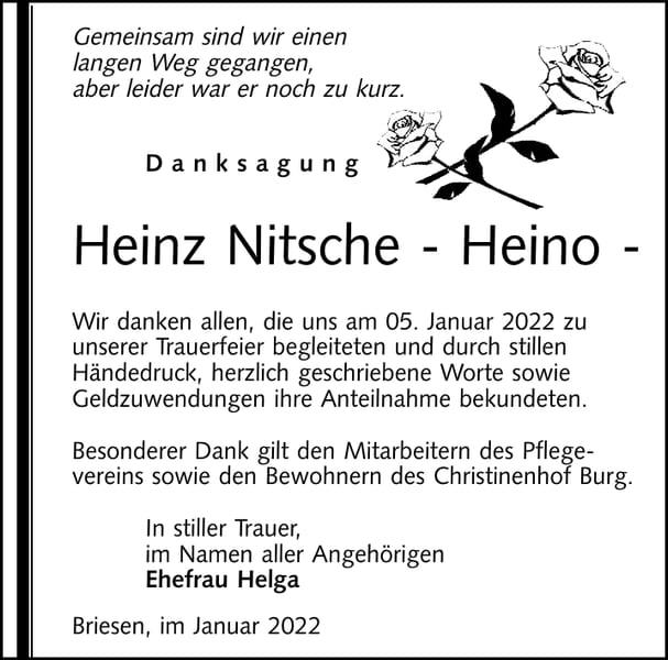 Danksagung Heinz Nitsche - Heino