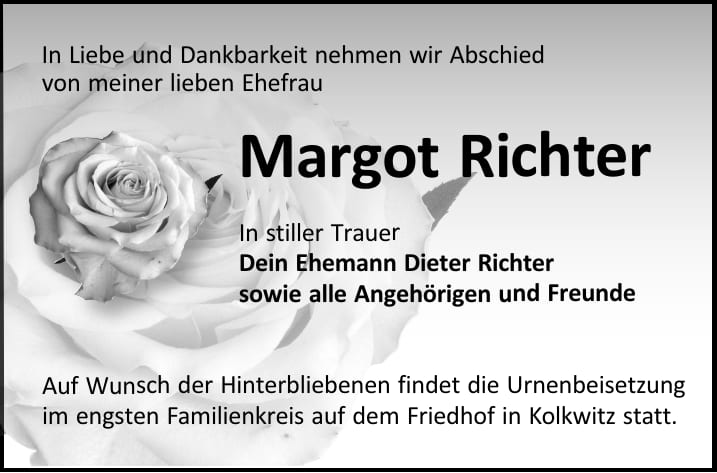 Traueranzeige Margot Richter