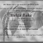 Traueranzeige Helga Bake, geb. Seidel