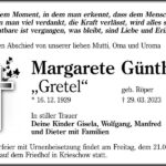 Traueranzeige Margarete Günther, geb. Röper