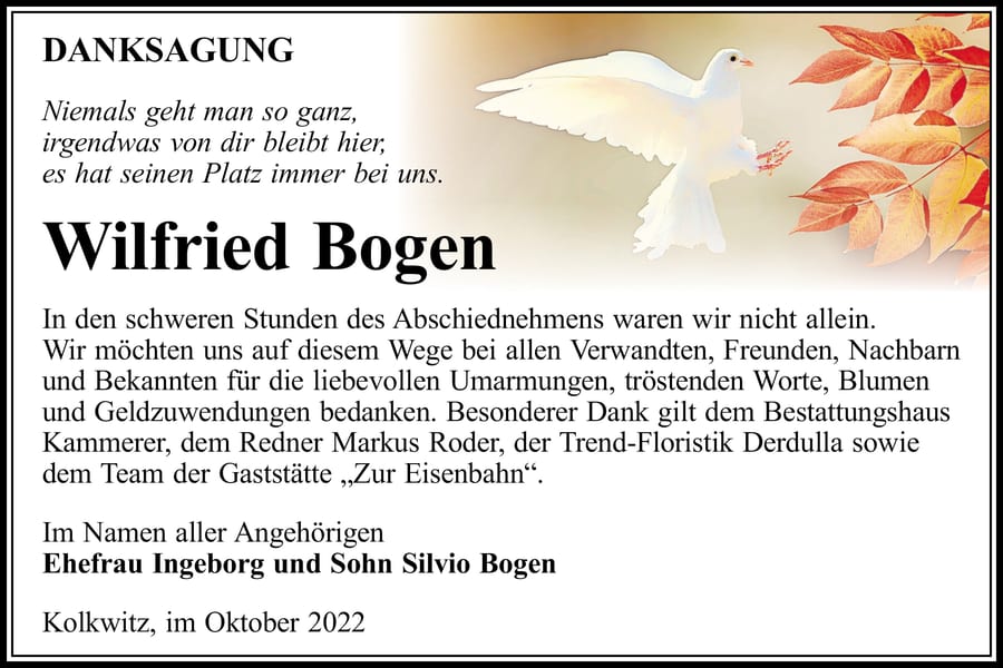 Danksagung Wilfried Bogen