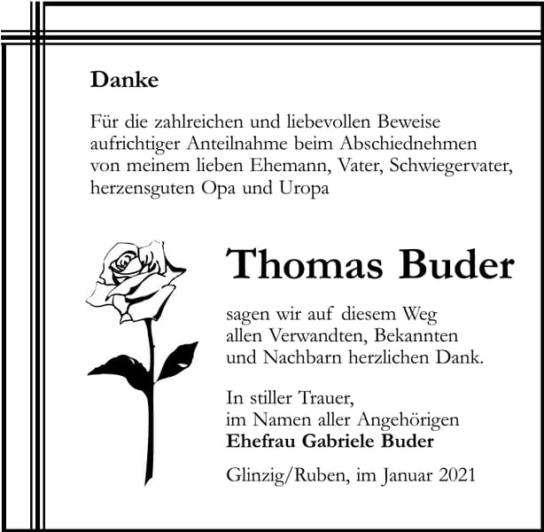 Danksagung Thomas Buder