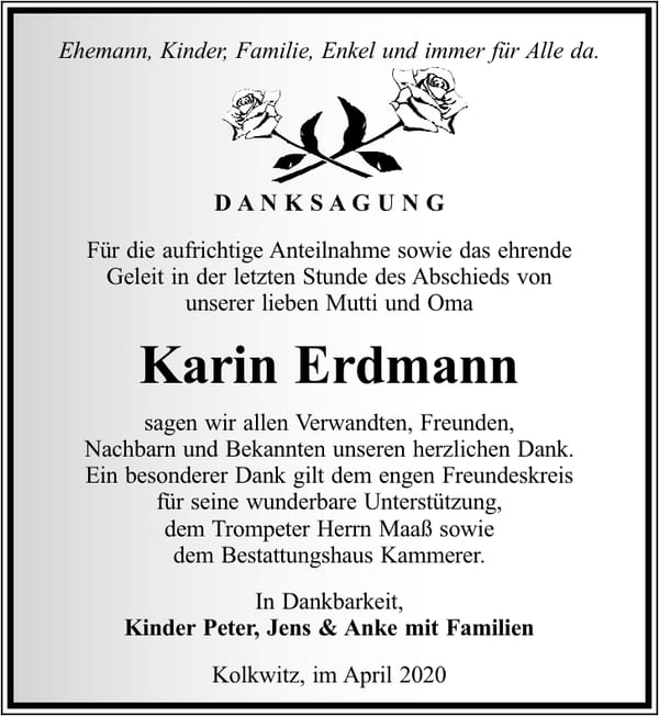 Danksagung Karin Erdmann