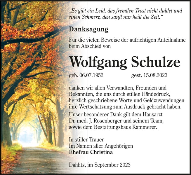 Danksagung Wolfgang Schulze