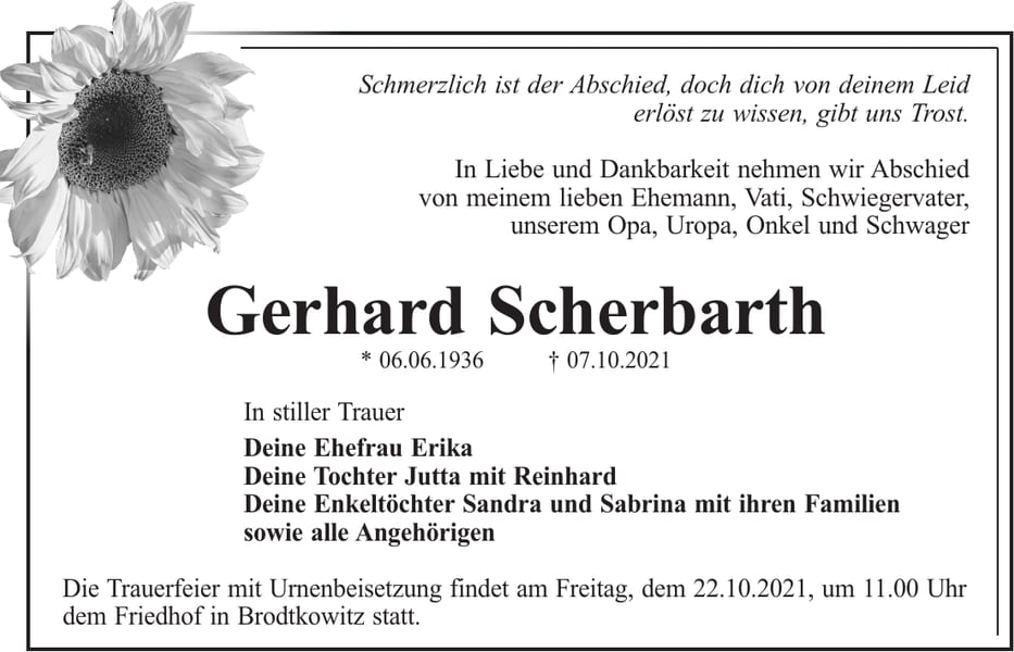Traueranzeige Gerhard Scherbarth