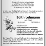 Traueranzeige Edith Lehmann, geb. Tiltack