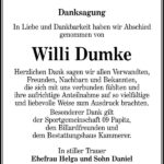 Danksagung Willi Dumke