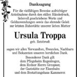 Danksagung Ursula Troppa, geb. Reisbrodt